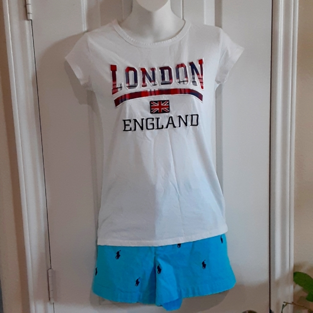 LONDON, Union Jack, Tacking Twill Embroidered, Cotton SS Tee, Size Small